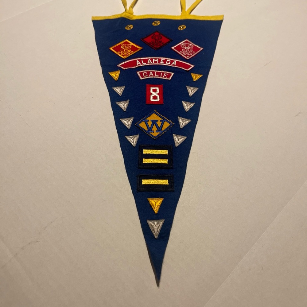 Vintage Cub Scouts Alameda Calif. Felt Pennant with Patches - Blue & Yellow